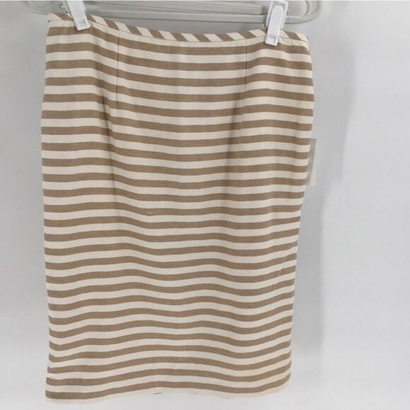 Calvin Klein Tan and White Striped Midi Skirt 8 - Picture 1 of 4